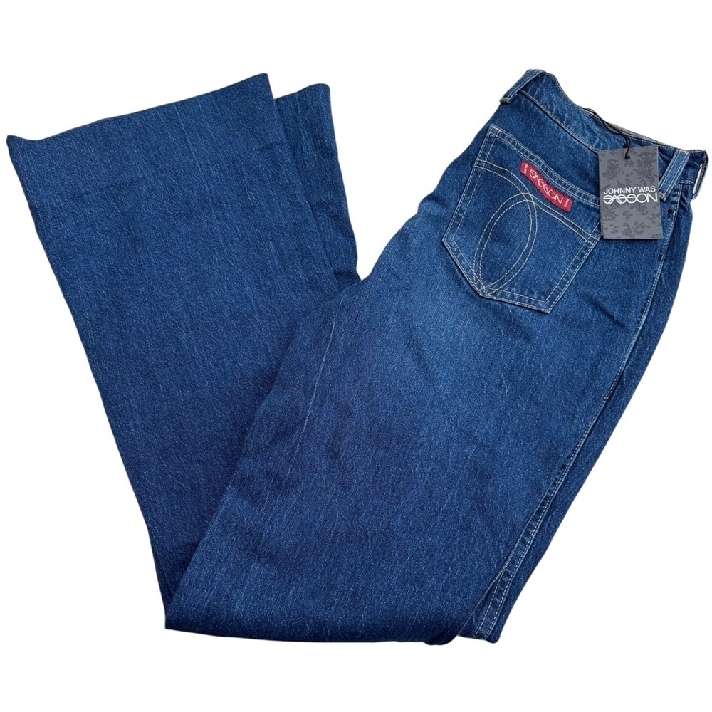 Johnny Was Sàsson Womens Jeans Sz 27 Medium Wash Wide Leg Flare Denim NWT retro